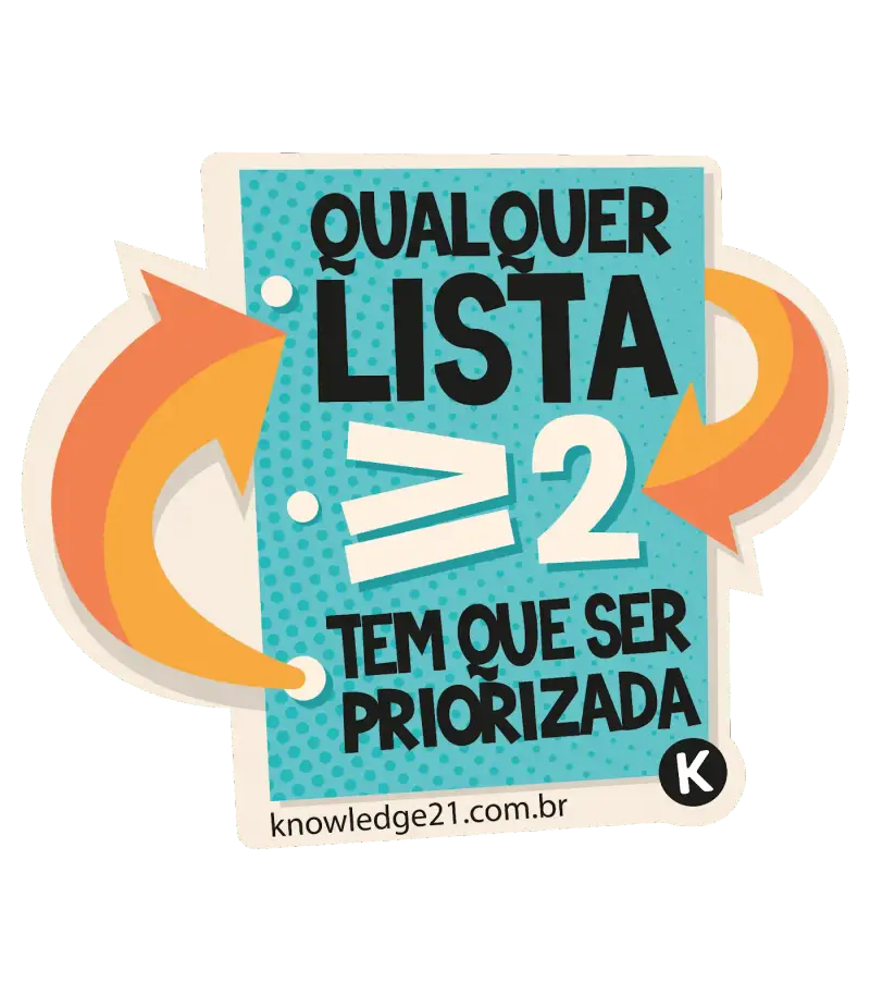 Adesivo da K21 que diz Qualquer lista com >= 2 tem que ser priorizada em uma caixa verde com duas setas que saem e entram nessa caixa. O Cost of Delay pode te ajudar a fazer isso.