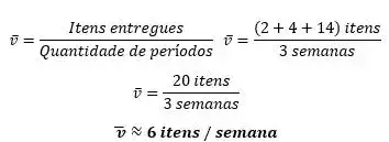 Equação 2: Vazão média é aproximadamente 6 itens por semana. Descontando as semanas iniciais em que não houve entrega.