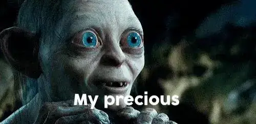 Gollum personagem do filme Senhor dos Anéis e abaixo dele a palavra My Precious (Meu precioso)
