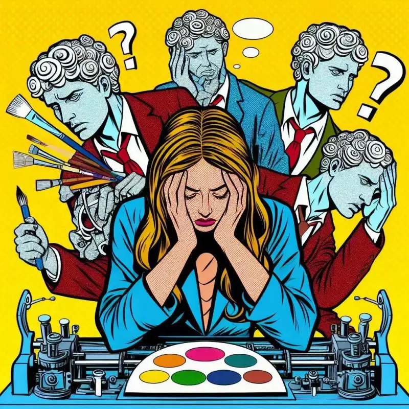 Problemas de falta de processo. Uma pessoa olhando desolada para uma palheta de cores.