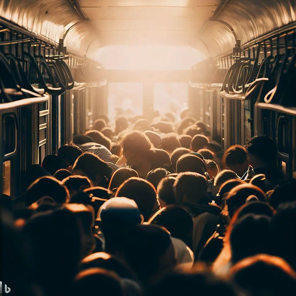 Um trem lotado sem nenhum espaço disponível