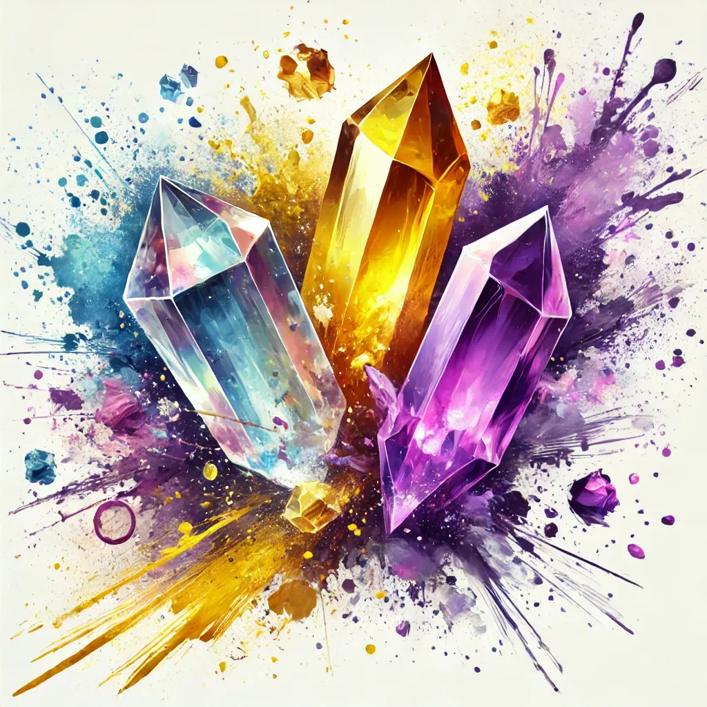 Crystal. Cristais clear, yellow e violet.