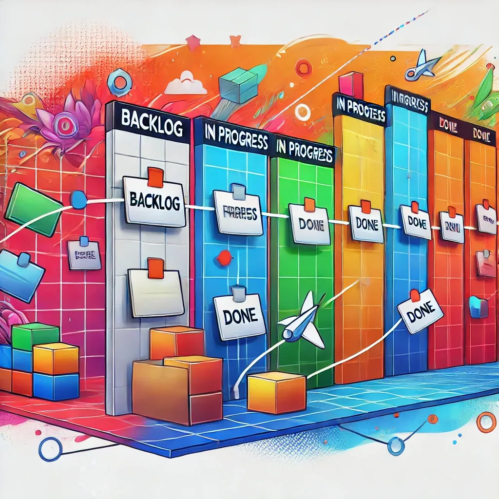 Práticas do Kanban. Um quadro Kanban com tinta jogada sobre ele.